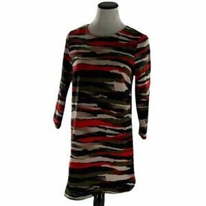 H&M Womens Multicolor Camouflage Long Sleeve Crew Neck Sheath Dress Size 8